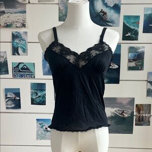 Black Lace Trim Silk feel Camisole Tank Top
